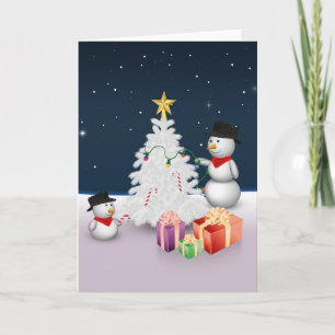 Cartes Pour Fêtes Annuelles Mignons neigeurs avec sapin de Noël