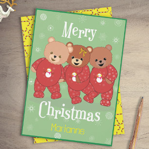 Cartes Pour Fêtes Annuelles Mignons ours en peluche en pyjama de Noël Noël