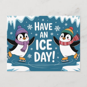 Cartes Pour Fêtes Annuelles Mignons pingouins patinant dessin animé, passez un