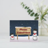 Cartes Pour Fêtes Annuelles Mignons Snowmen souhaitant Joyeux Noël (Debout devant)