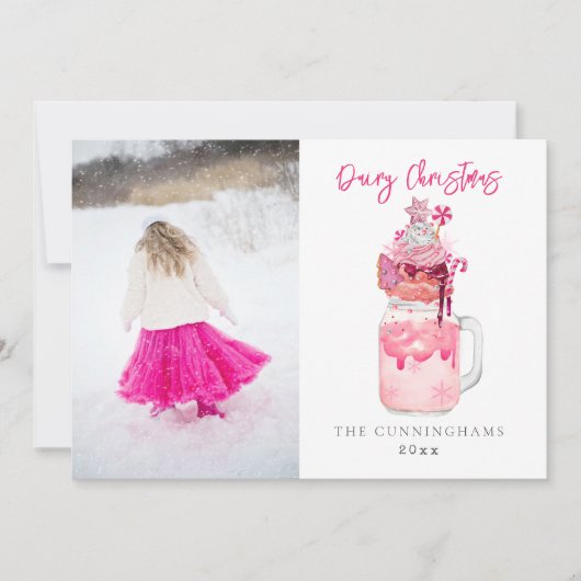 Cartes Pour Fêtes Annuelles Milkshake rose de fête de Noël (Devant)