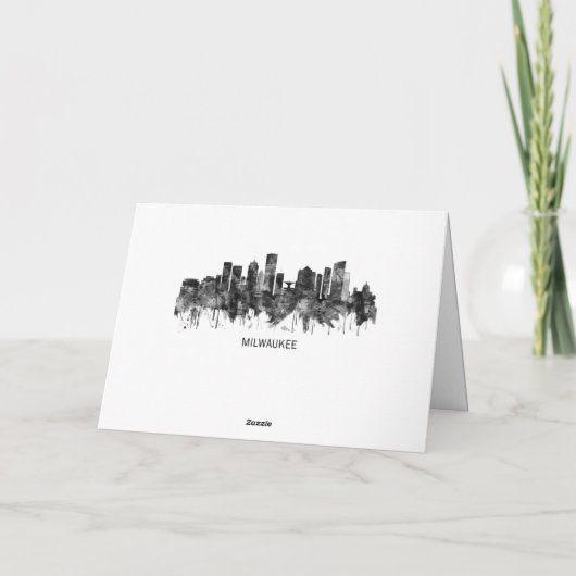 Cartes Pour Fêtes Annuelles Milwaukee Wisconsin skyline BW (Dos)