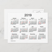 Cartes Pour Fêtes Annuelles Mini calendrier 2019 avec jours fériés (Devant / Derrière)