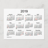 Cartes Pour Fêtes Annuelles Mini calendrier 2019 avec jours fériés (Devant)