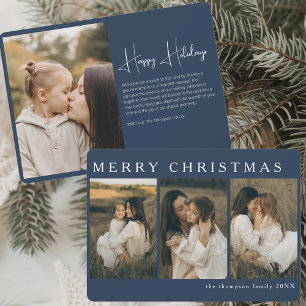 Cartes Pour Fêtes Annuelles Mini Élégant Noël Simple 4 Photo bleu