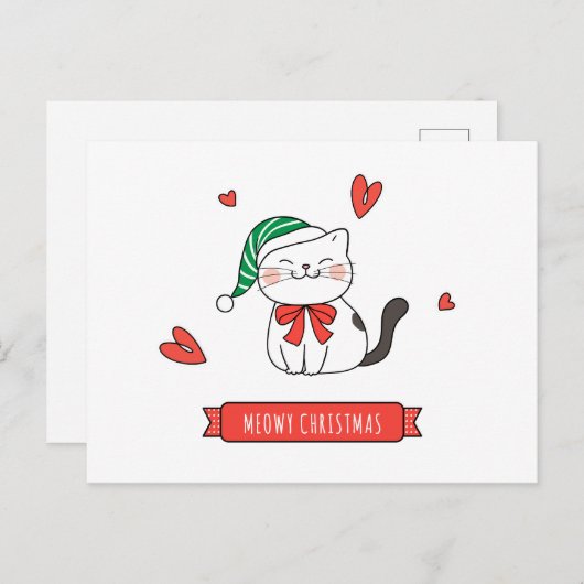 Cartes Pour Fêtes Annuelles Mini-mignon Père Noël Kitty Chat Meowy Noël (Devant / Derrière)