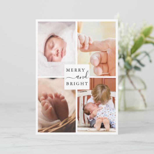 Cartes Pour Fêtes Annuelles Mini moderne 4 photo Joyeux et Noël brillant (Debout devant)