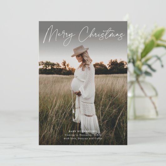 Cartes Pour Fêtes Annuelles Mini script Grossesse photo Noël (Debout devant)