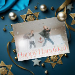 Cartes Pour Fêtes Annuelles Miniature de photos de Noël Hanoukka<br><div class="desc">Hanoukka simple heureux en lettres serif avec signature année et famille. Ajoutez votre propre message ou des photos supplémentaires à l'arrière.</div>