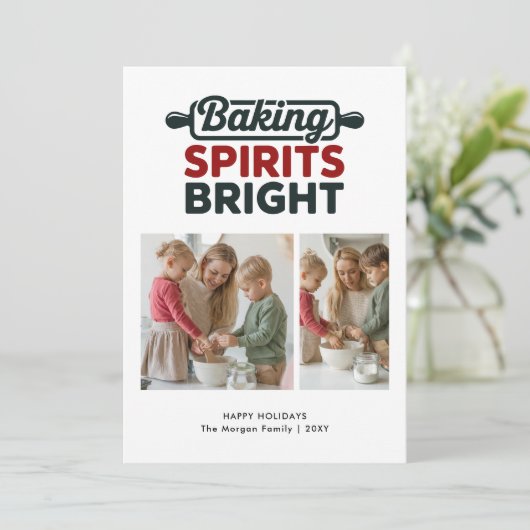 Cartes Pour Fêtes Annuelles Minimal Baking Spirits Bright Christmas Photo Card (Debout devant)