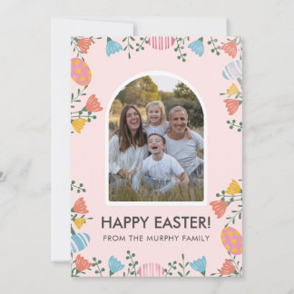 Cartes Pour Fêtes Annuelles Minimal Blush Arch Floral Easter Family Photo