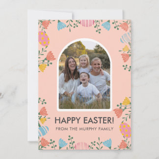 Cartes Pour Fêtes Annuelles Minimal Blush Arch Floral Easter Family Photo