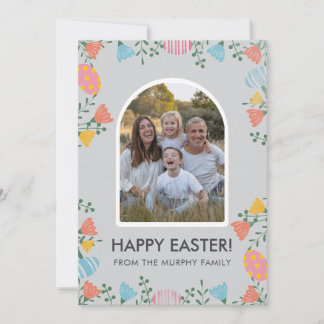 Cartes Pour Fêtes Annuelles Minimal Blush Arch Floral Easter Family Photo
