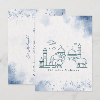 Cartes Pour Fêtes Annuelles Minimal Eid al Adha Mosque and Animals Line Art 