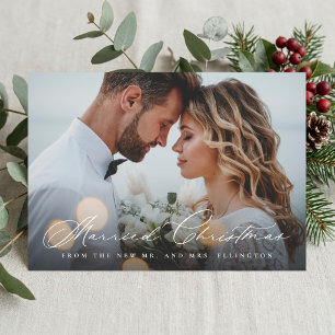 Cartes Pour Fêtes Annuelles Minimal Élégant Script Marié Noël Nouvellement Mar