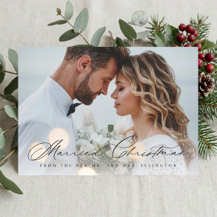 Cartes Pour Fêtes Annuelles Minimal Élégant Script Marié Noël Nouvellement Mar