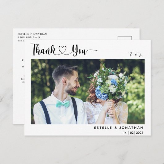 Cartes Pour Fêtes Annuelles Minimal et chic | Mariage photo Merci (Devant / Derrière)