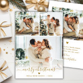 Cartes Pour Fêtes Annuelles Minimal Modern Gold Script 4 Photo Merry Christmas
