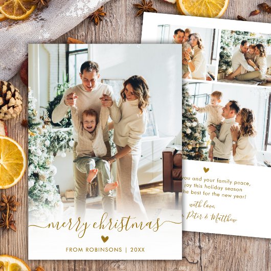 Cartes Pour Fêtes Annuelles Minimal Modern Gold Script 4 Photo Merry Christmas