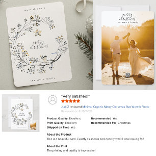 Cartes Pour Fêtes Annuelles Minimal Organic Merry Christmas Star Wreath Photo