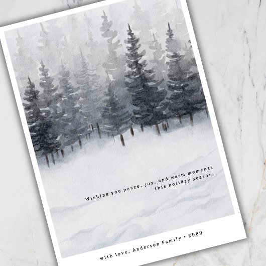 Cartes Pour Fêtes Annuelles Minimal Winter Art Pine Trees Snow Greetings