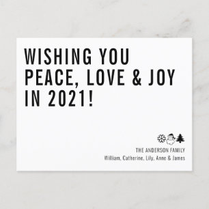 Cartes Pour Fêtes Annuelles Minimal Wishing You Peace Love Joy 2021 Nouvel An