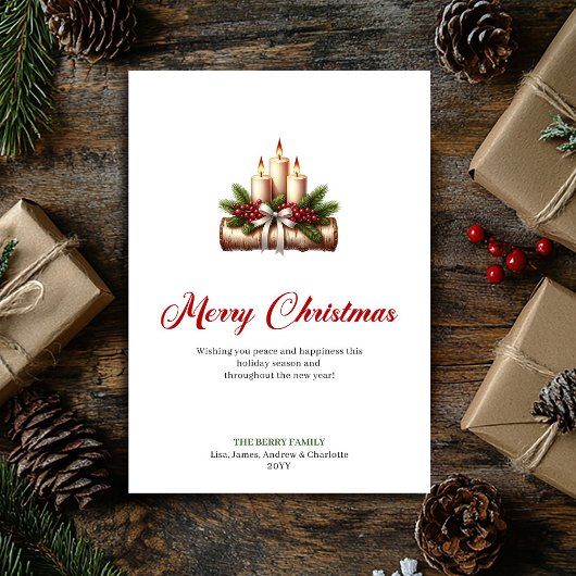 Cartes Pour Fêtes Annuelles Minimalist Christmas candles rustic log greeting