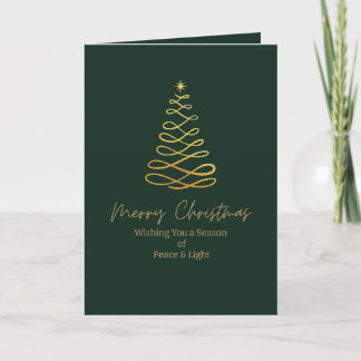 Cartes Pour Fêtes Annuelles Minimalist Green & Gold Folded Christmas Card
