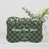 Cartes Pour Fêtes Annuelles Minimalist Green Plaid New Year Card (Debout devant)