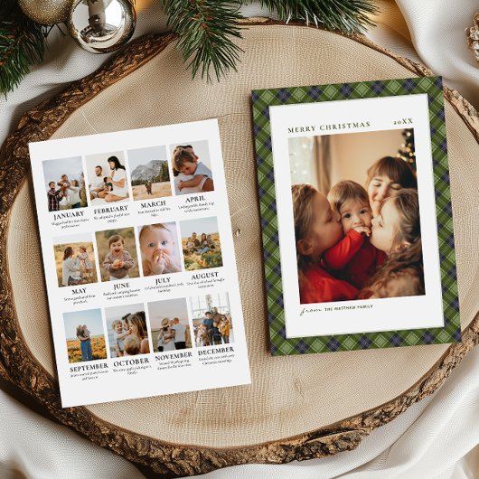 Cartes Pour Fêtes Annuelles Minimalist Plaid Christmas Year Review Photo