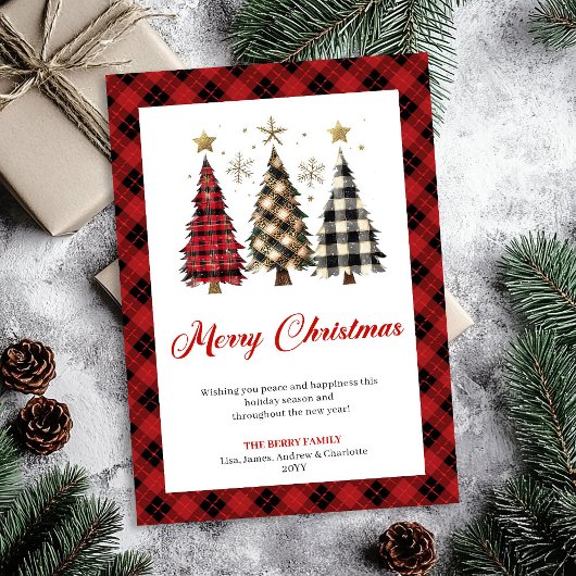 Cartes Pour Fêtes Annuelles Minimalist Red Plaid Christmas Tree Holiday 