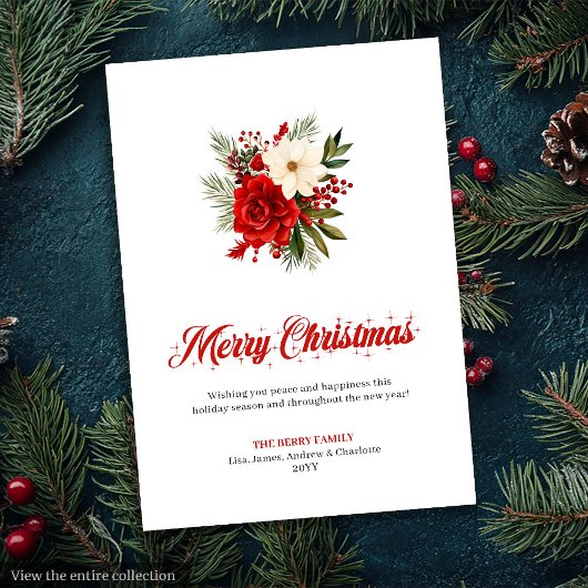 Cartes Pour Fêtes Annuelles Minimalist Red Poinsettia Stylish Greeting Card