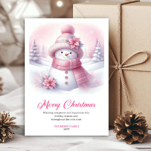 Cartes Pour Fêtes Annuelles Minimaliste Bonhomme de Neige Rose Enfants Noël Ed