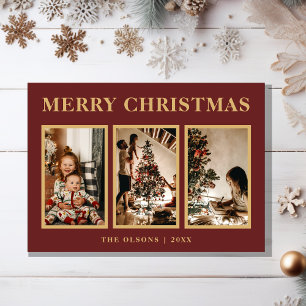 Cartes Pour Fêtes Annuelles Minimaliste classique Noël rouge Trois photos