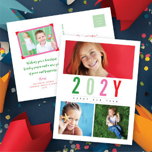 Cartes Pour Fêtes Annuelles Minimaliste Coloré Année 3 Photo Moderne Simple