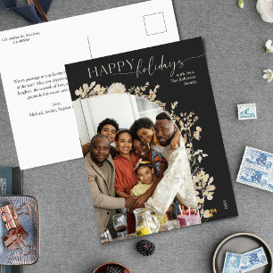 Cartes Pour Fêtes Annuelles Minimaliste Floral Joyeuses Fêtes 1 Photo de famil