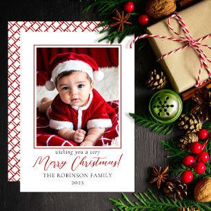 Cartes Pour Fêtes Annuelles Minimaliste Photo Rouge et Blanc Joyeux Noël