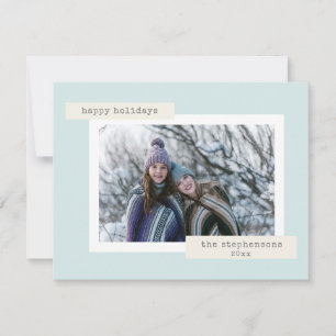Cartes Pour Fêtes Annuelles Minimaliste Rétro Pastel Bleu Photo Personnalisée