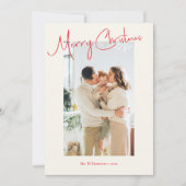 Cartes Pour Fêtes Annuelles Minimaliste Rouge Script Photo Personnalisée Noël (Devant)
