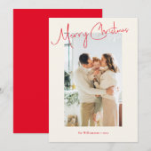 Cartes Pour Fêtes Annuelles Minimaliste Rouge Script Photo Personnalisée Noël (Devant / Derrière)