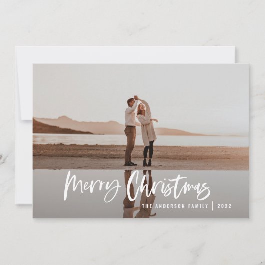 Cartes Pour Fêtes Annuelles minimum moderne 1 photo vert script Noël (Devant)