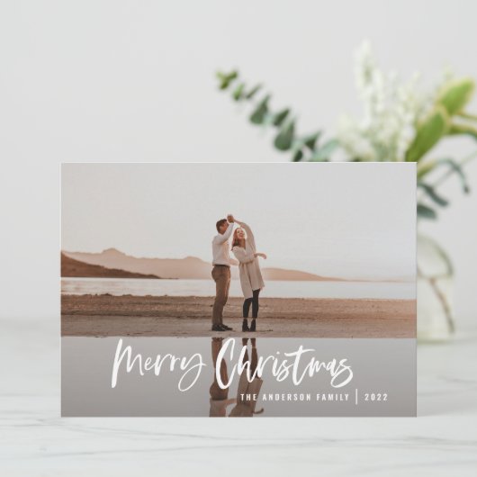 Cartes Pour Fêtes Annuelles minimum moderne 1 photo vert script Noël (Debout devant)