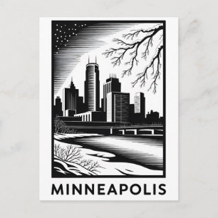 Cartes Pour Fêtes Annuelles Minneapolis Minnesota Skyline Noir Blanc Gravure s