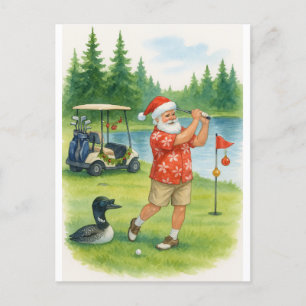 Cartes Pour Fêtes Annuelles Minnesota Golfer Santa Claus est golfeur au lac