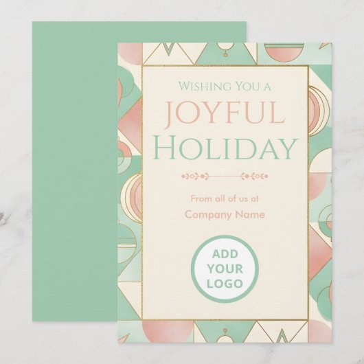 Cartes Pour Fêtes Annuelles Mint & Blush Retro | Logo-Ready Corporate (Devant / Derrière)