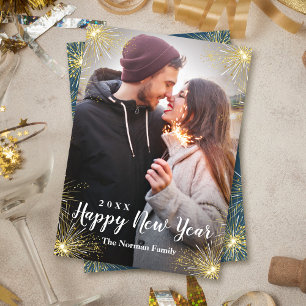 Cartes Pour Fêtes Annuelles Minuit Bleu Étincelle Bonne Année Photo