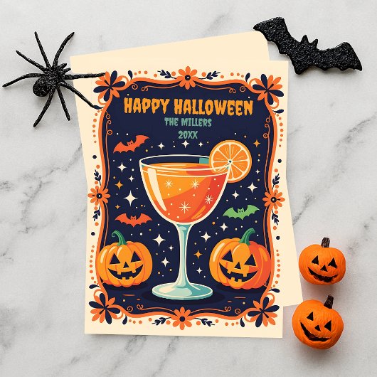 Cartes Pour Fêtes Annuelles Minuit Magic Retro Cocktail Halloween Éffrayant