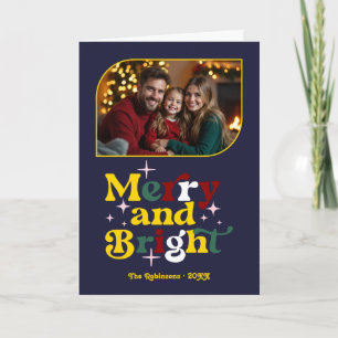 Cartes Pour Fêtes Annuelles Minuit Sky Merry & Bright Retro Photo de Noël