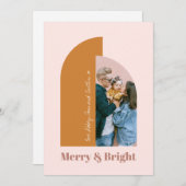 Cartes Pour Fêtes Annuelles Minuscule Arc Moderne Bleu Dusty Rose Joyeux Photo (Devant / Derrière)