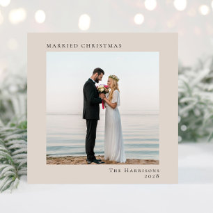 Cartes Pour Fêtes Annuelles Minuscule photo moderne Marié Noël Taupe